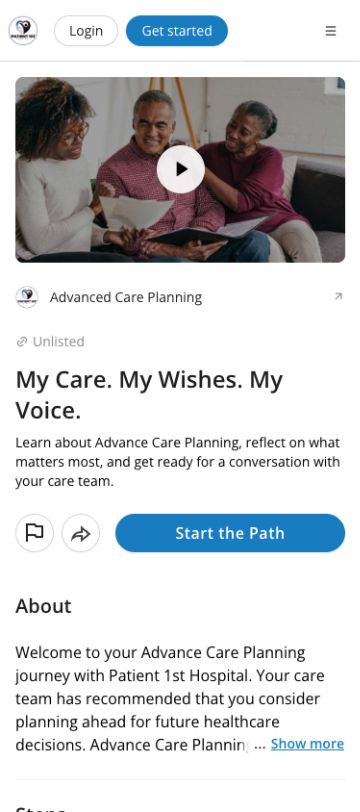The My Care. My Wishes. My Voice. path on a phone