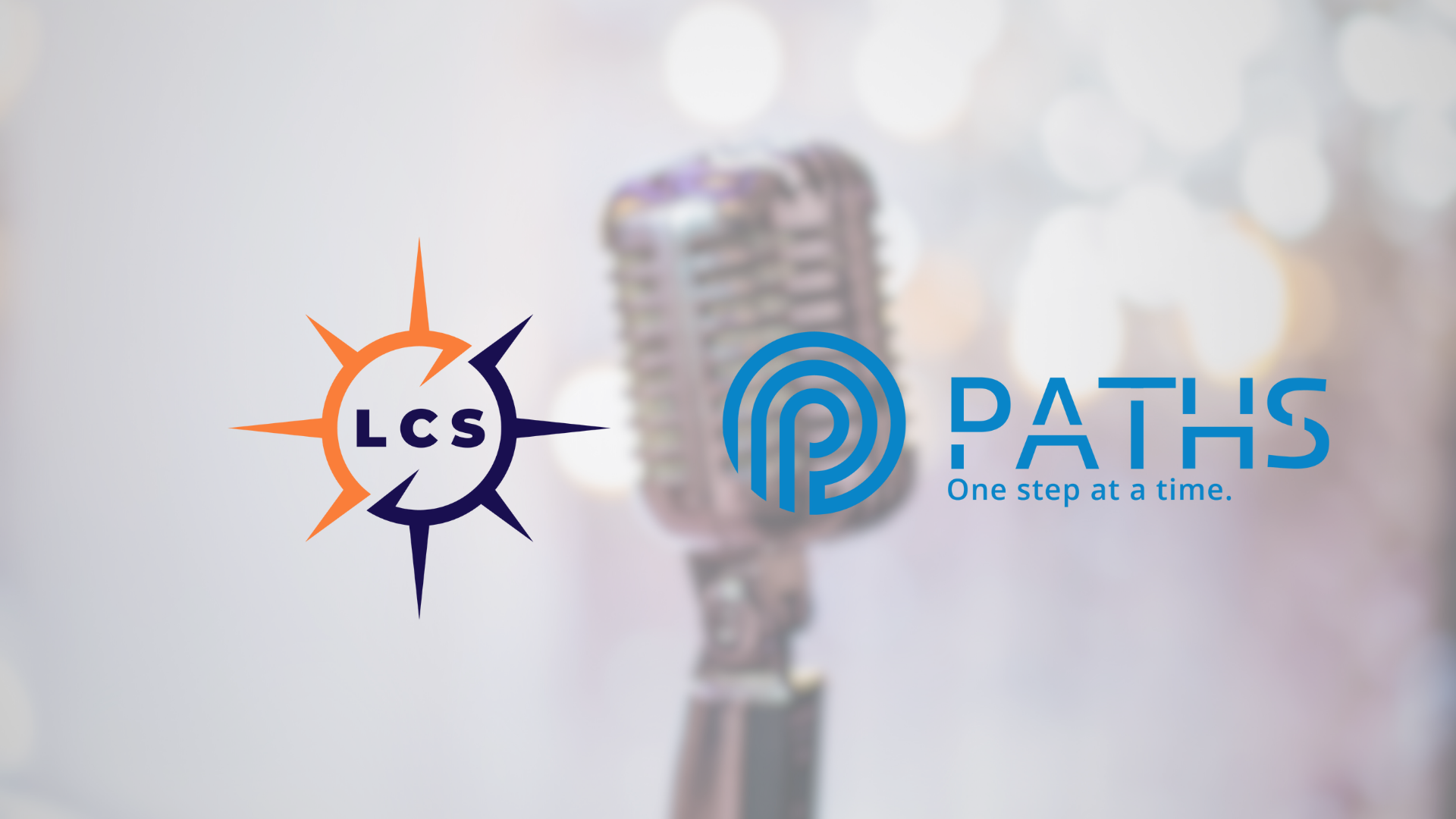LifeCare Solutions and PATHS logos in front of a blurred microphone